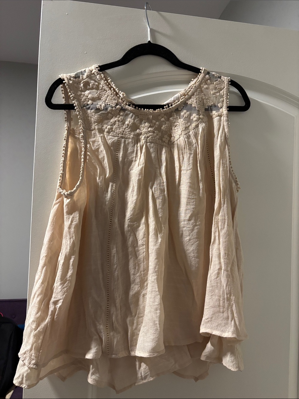 Style & Co. Cream Embroidered Cold-Shoulder Tank
